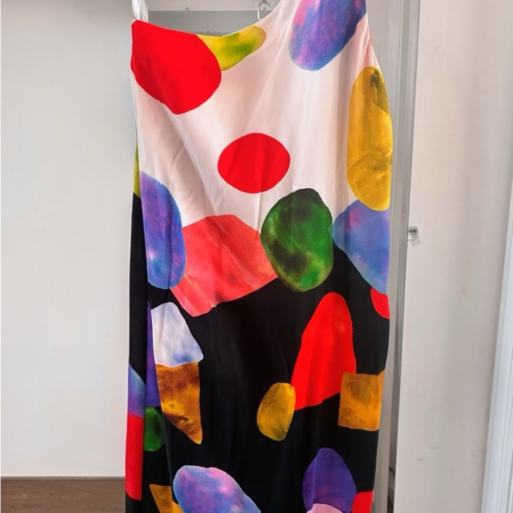 Maria Hoffman One-Shoulder Silk Abstract Print Dress | Size 2
